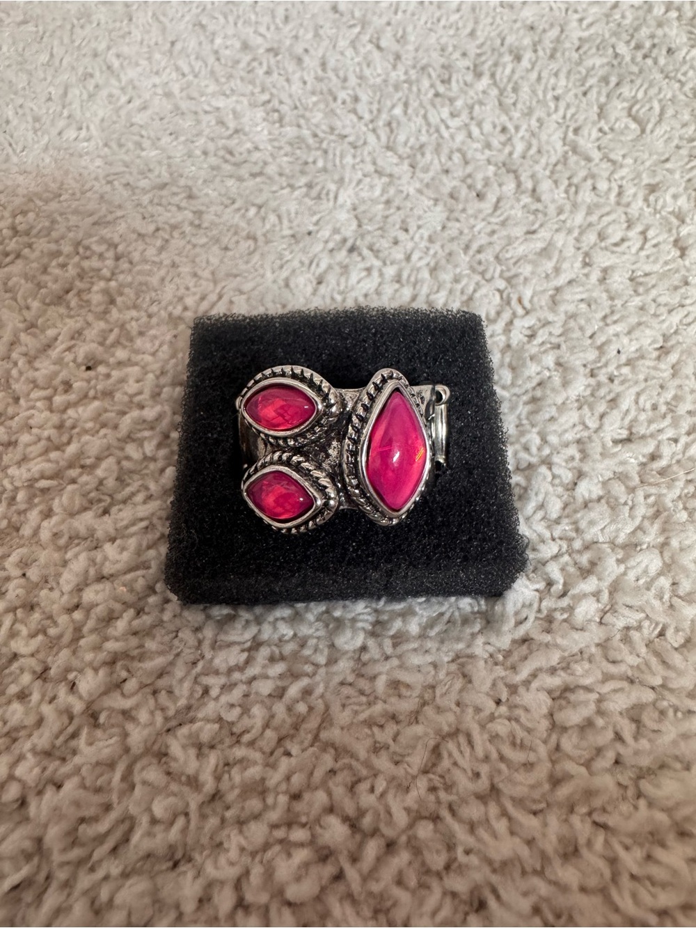 Paparazzi Hot Pink Crystal Silver-Tone Statement Ring
